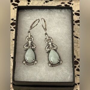 Elegant Sterling Silver, CZ Green jade leverback Earrings